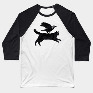 Black Cat And Crow Funny Baseball T-Shirt